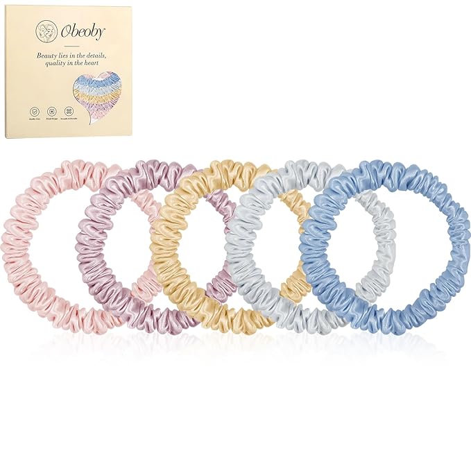 5 Pcs Mulberry Silk Hair Ties, Silk Hair Scrunchies Pink Valentines Day Gifts for Women Girls