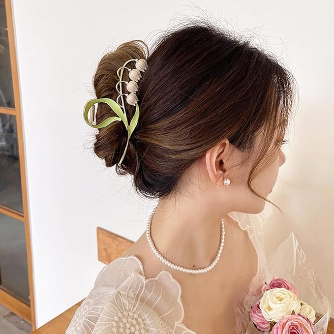 Lily of The Valley Flower Hair Clips, Non-slip Large Metal Hair Clip, Elegant Orchid Hair Clip, Flower Fashion Hair Accessories for Numerous Categories of Hair (pink)
