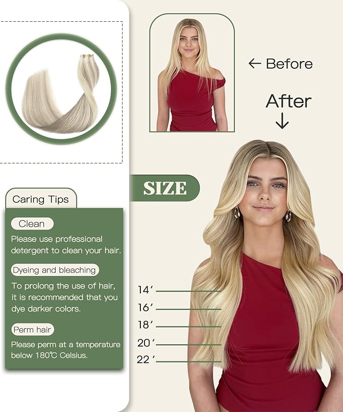 SURNEL Injected Tape in Hair Extensions 20Inch #18P60 Ash Blonde with Platinum Blonde Human Hair Seamless Invisible Tape in Extensions 20 Pcs 45g(#18P60,20)
