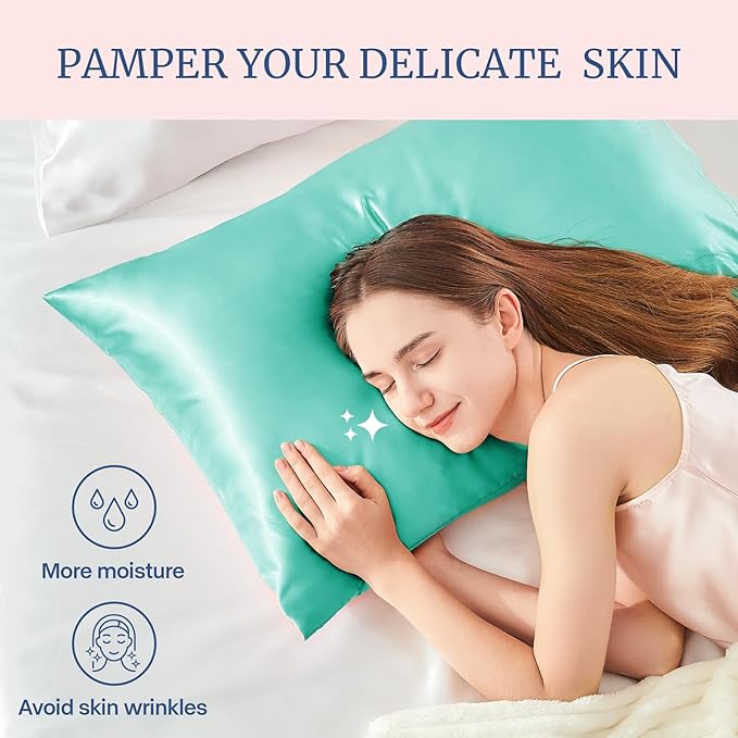 BEDELITE Satin Pillowcase for Hair and Skin, Super Soft and Cooling Similar to Silk Pillow Cases 2 Pack with Envelope Closure, Gift for Women Men(20"x30" Queen Size, Turquoise)