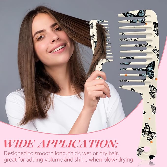 Wide Tooth Comb,Effortless Tangle Removal for Curly, Wet, Long Hair Wet,Cute Aesthetic Design for Women Men and Girls (Beige-09)