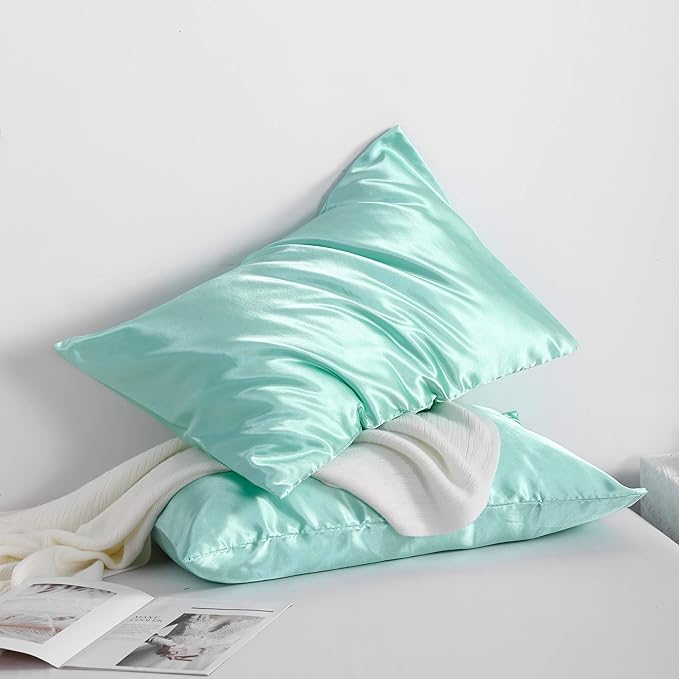 NTBAY 2 Pack Satin King Pillowcases for Hair and Skin, Luxurious and Silky Pillow Cases with Envelope Closure, 20x40 Inches, Light Blue