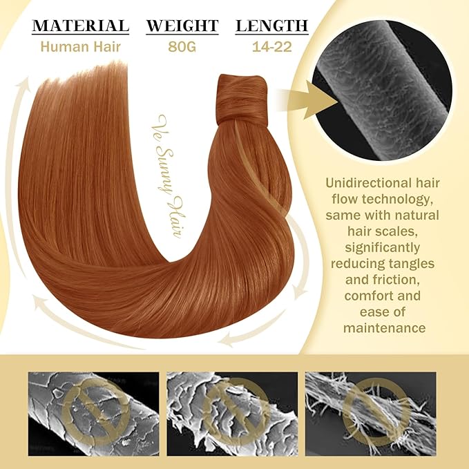 Ve Sunny Hair Extensions Ponytail Real Human Hair 80G Wrap Around Clip in Ponytail Hair Extensions Straight Extensions Human Hair for Women Copper 14inch