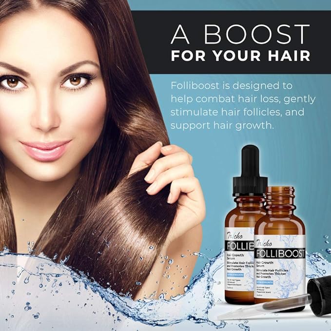 Tricho Labs Folliboost Hair Growth Serum - Natural-Based Formula w/Biotin & Peppermint Oil - Hair Care for Thicker & Fuller Hair - 2oz