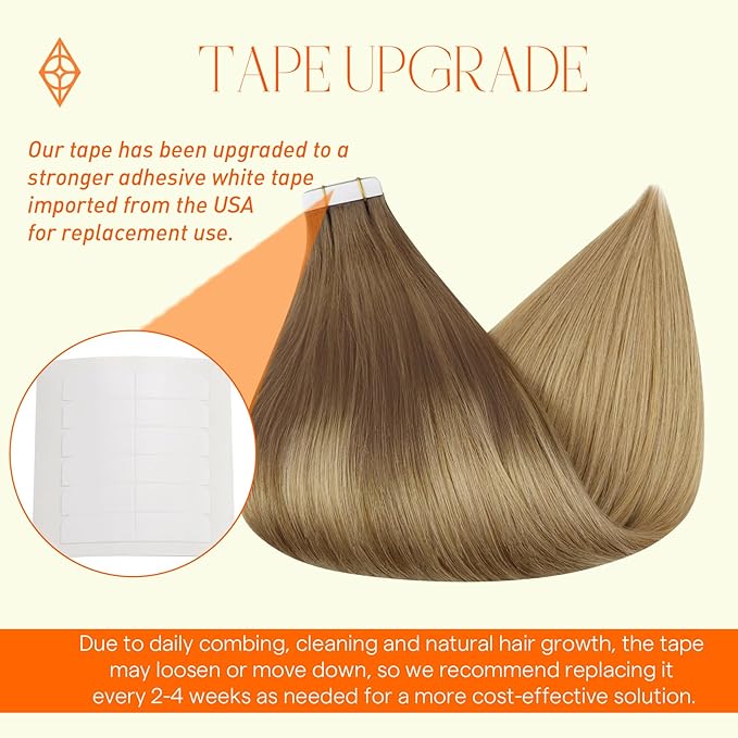 Full Shine Tape in Hair Extensions Human Hair 14 Inch Tape in Extensions Balayage Color 10 Light Brown Fading to 14 Golden Blonde Invisible Tape in Hair Extensions for Women 20 Pcs 50 Grams Remy Glue