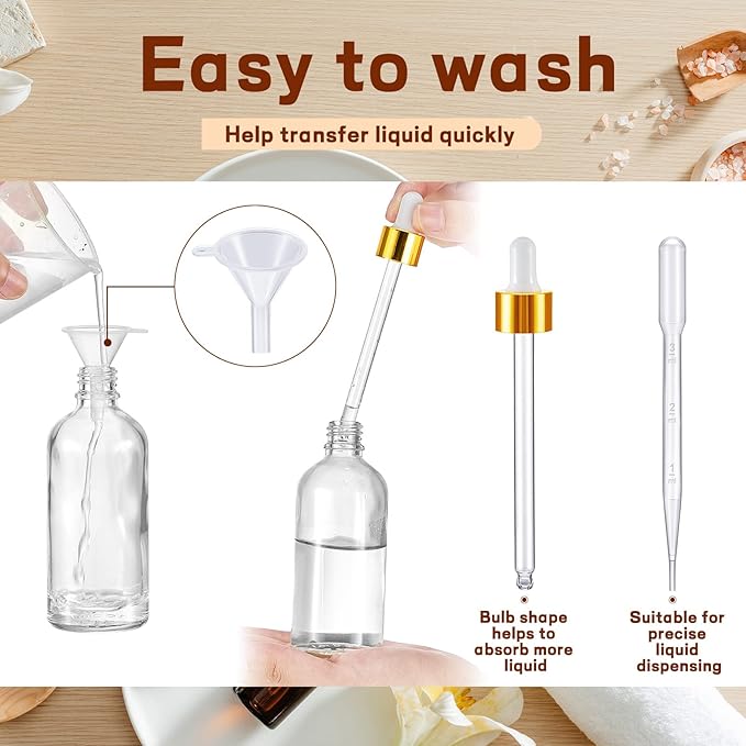 Tessco for you 20 Pack 3.4 oz Glass Dropper Bottles with Glass Eye Droppers for Essential Oils, Empty Oil Bottles with Funnel, Labels and Pipette for Hair Oils Perfume Cosmetic Travel(Amber)