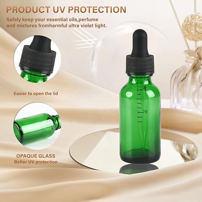 6 Pcs, 1oz Dropper Bottle, Green Glass Eye Dropper Bottle,Tincture Bottles with Dropper, Leak-Proof Design, Stronger Suction, for All Kinds of Mixed Liquids