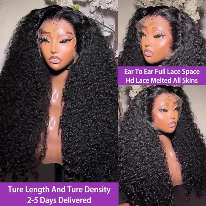 250 Density Deep Wave Lace Front Wigs Human Hair 13x6 HD Lace Front Wigs Human Hair Pre Plucked Glueless Deep Wave Wig Natural Color Deep Curly Wig for Women