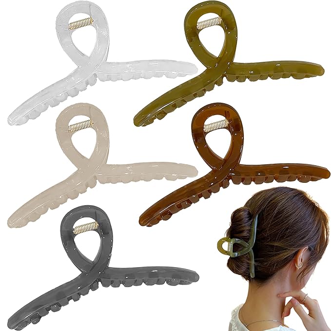 Big Hair Claw Clips 5-Pack 5.1‘ Non-Slip Hair for Women and Girls with Long, Thick Hair Jelly & Matte Clips (Jelly-E 5ps 5.1")