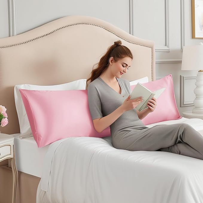 INFIIXSO Body Pillow Cover with Zipper, Luxury Mulberry Silk Body Pillow Case 20x54 Inches, Ultra Smooth and Soft Cooling Long Pillowcase, Gift for Women, Men(Pink)