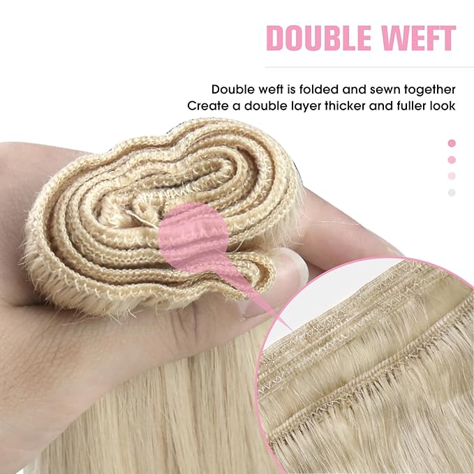 YoungSee 130G Sew in Hair Extensions Blonde Hair Wefts Platinum Blonde Human Hair Sew in Extensions Dyable One Piece Hair Extensions 24 inch