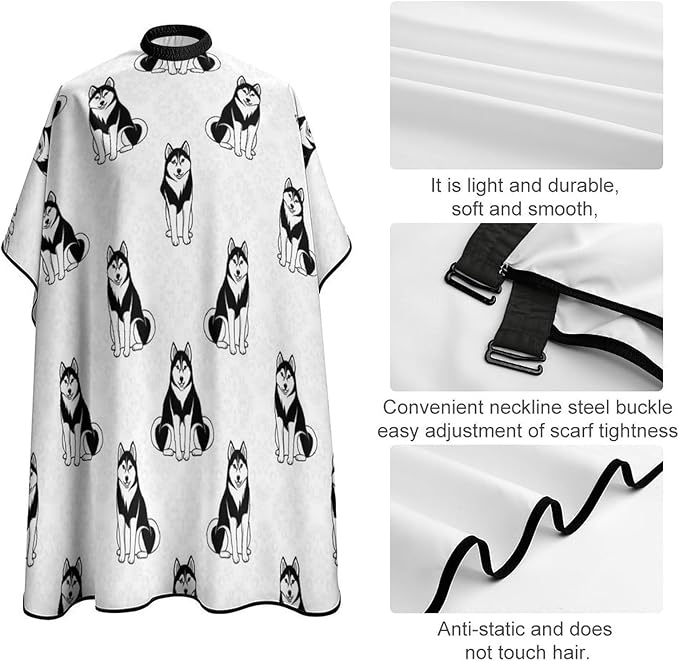 Full Coverage Hair Styling Cape, Siberian Husky Professional Hair Cutting Apron Haircuting Salon Cape Gown for Barbers