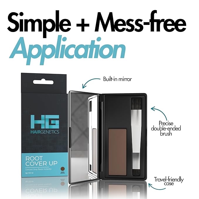 Hair Genetics Root Touch Up Hair Color Root Cover Up with Double-Ended Brush for Hair Color for Gray Hair Coverage - Portable Hair Powder Solution for Quick Gray Coverage (Black, 6g)