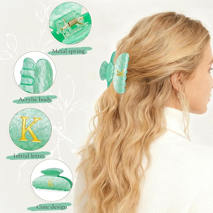 Personalized Hair Clips Hair Claws for Women - Elegant Hair Accessories for Women - Monogram Hair Claw Birthday Gifts for Her Wedding Bridesmaid Friend Sister Teacher Wife Grandma - Green,E