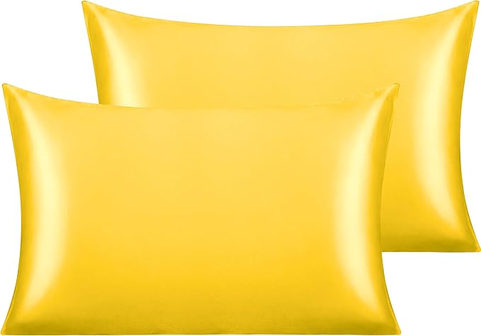NTBAY 2 Pack Satin Queen Pillowcases for Hair and Skin, Luxurious and Silky Pillow Cases with Envelope Closure, 20x30 Inches, Yellow