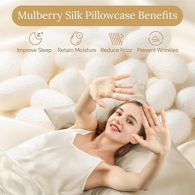INFIIXSO Mulberry Silk Pillow Cases King Size Set of 2, Silk Pillowcase with Hidden Zipper 20"x36", Extraordinary Smooth and Soft Pillow Case for Hair and Skin(Beige, 2 Pack)