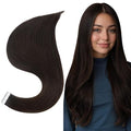 Full Shine Hair Extensions Real Human Hair Invisible Tape in Color Dark Brown 18Inch Straight Seamless Real Remy Skin Weft Tape in Extensions 20Pcs 50Grams Silky Hair Add Volume