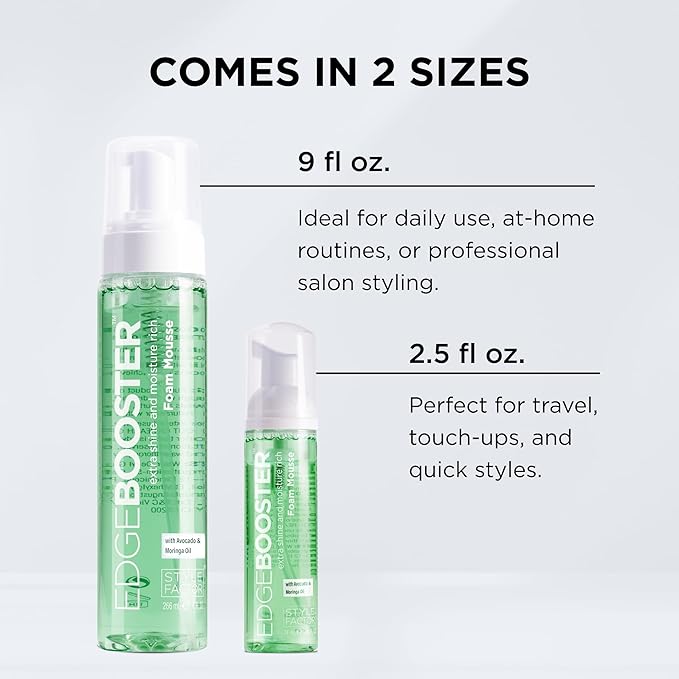 Style Factor EDGE BOOSTER Extra Shine & Moisture Rich Foam Mousse | Lightweight Styling for Curls, Waves, Braids, Locs & Protective Styles | Volume & Shine | With Lavender | 9 fl oz