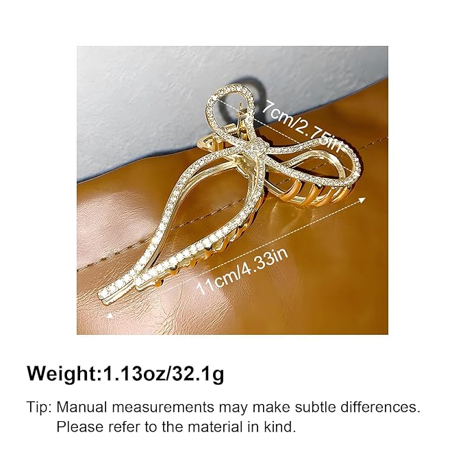 Gold Bow Hair Clips for Women for Thin/Medium Fine Hair - Nonslip Jaw Clips