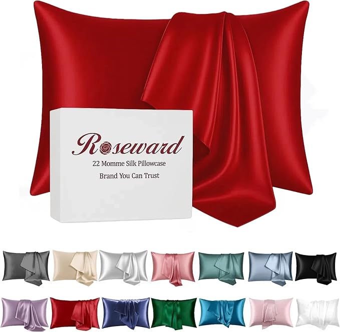 Red Silk Pillow Cases for Hair and Skin Made in USA, 100% Mulberry Silk Pillowcase for Women, King Size with Zipper, Organic, Cooling, Anti Acne, Anti Wrinkle, 1 Pc 20"x36" (King, Red)