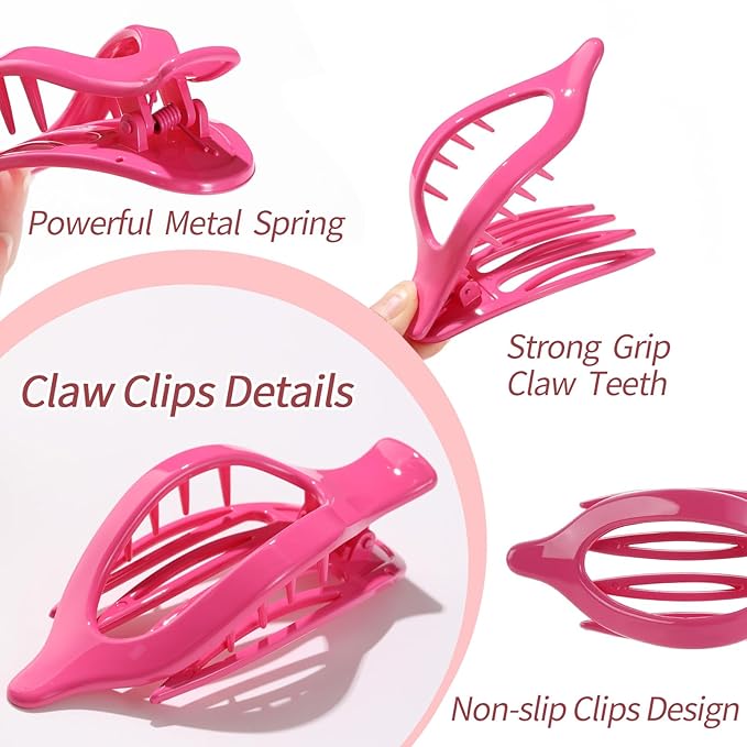 6 Packs Flat Hair Clips for Women, French Flat Claw Clips for Women Girls, Alligator Clips for Thick Thin Hair, Strong Hold Duck Billed Clips,4.7 Inches Hair Clips,Cherry Pink, Christmas Gifts