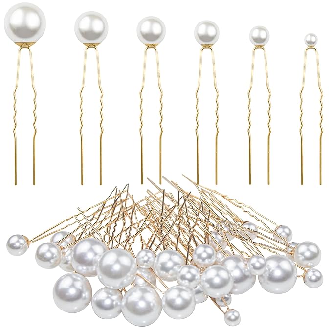 ELANE 36 Pcs Pearl Hair Pins for Wedding Hairstyles,Pearl Bridal Hair Accessories Pearl Bobby Pins for Hair,Pearl Hair Accessories for Wedding (Gold)