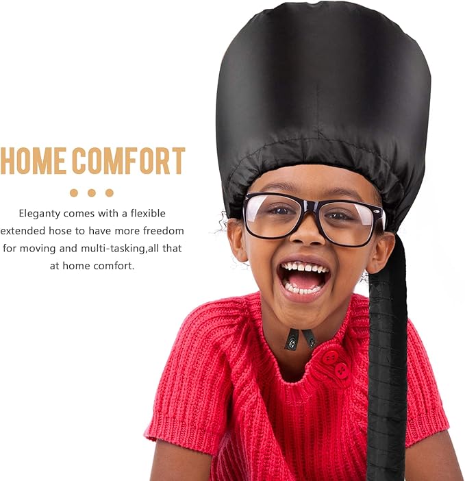 Bonnet Hood Hair Dryer Attachment - Hair Dryer Bonnet with Elastic Strap, Used for Hair Styling, Deep Conditioning and Hair Drying (Black)