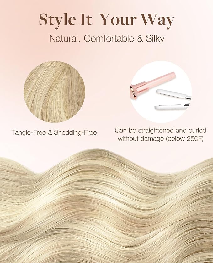 GOO GOO Invisi Edge Tape in Hair Extensions Human Hair, 18ET90A Natural Blonde Balayage, 6pcs 10inch 15g, Virgin Remy Hair, Seamless Injected Tape, Natural Look