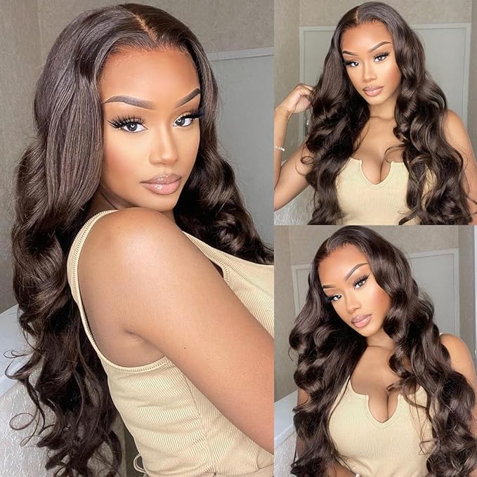2X6 SKINLIKE HD Lace Closure Wigs Human Hair, Chocolate Brown Lace Front Wig, Body Wave Human Hair Wig Pre-Plucked Bleached Knots 250% Density HD Lace Closure Wigs 24 Inch