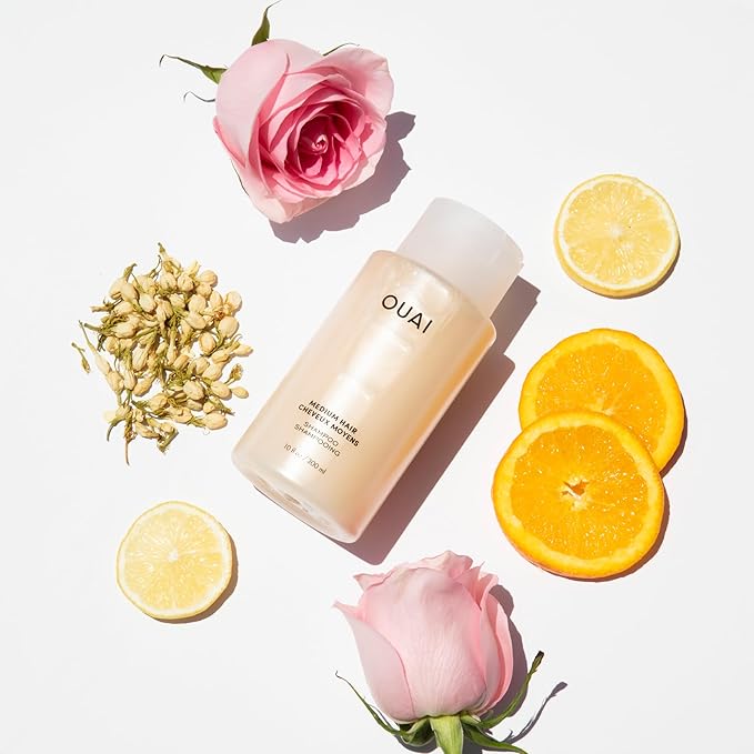 OUAI Medium Shampoo + Refill - Hydrating Shampoo with Coconut Oil, Babassu, Kumquat Extract and Keratin - Strengthens, Nourishes and Adds Shine - Sulfate Free Hair Care Products (2 Count, 10 Oz/32 Oz)