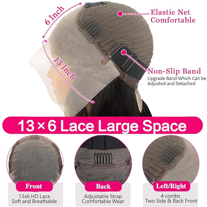 36 Inch Deep Wave Lace Front Wigs Human Hair 250% Density 13x6 HD Transparent Lace Frontal Wigs Human Hair Curly Wigs for Women Pre Plucked with Baby Hair Natural Color