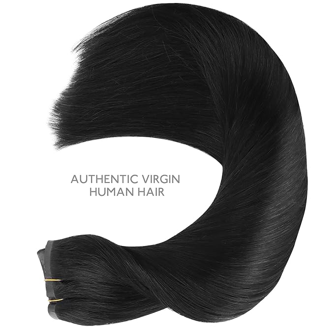 WENNALIFE Seamless Clip In Hair Extensions, 22 Inch 150g 7pcs Jet Black Hair Extensions Clip in Human Hair Invisible PU Skin Weft Natural Remy Human