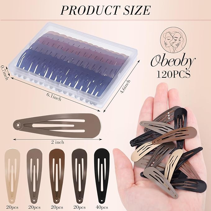 Obeoby 120 Pcs Metal Snap Hair Clips, 2 Inch Small Barrettes Hair Accessories for Women Girls Teens Kids Birthday Holiday Gifts (5 colors)