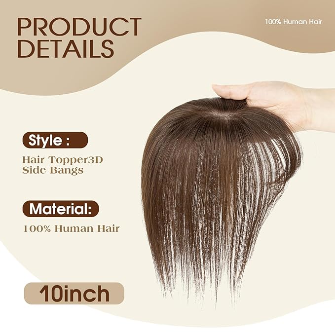 Hair Toppers for Women Real Human Hair (Dark Blonde#27)-360°3D 10inch Topper with Bangs for Thinning Hair, Clip-in Bangs with Upgraded Silk Base, Perfect for Daily Wear