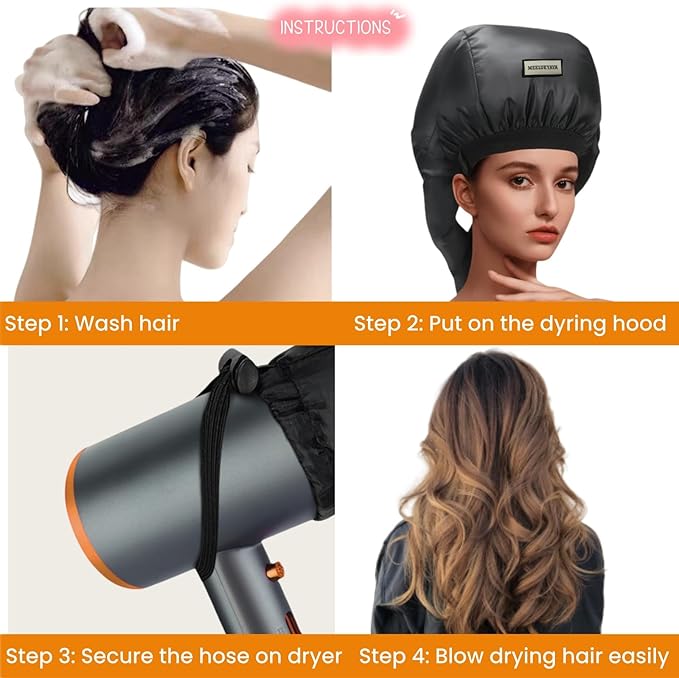 Bonnet Hair Dryer for Curly Hair,Upgraded Double Tubes Even Heat Distribution,Hairstyling Dryer Cap for Women,Diffuser Cap for Curls Hair Portable, Deep Conditioning for All Hairstyles at Home(size M)