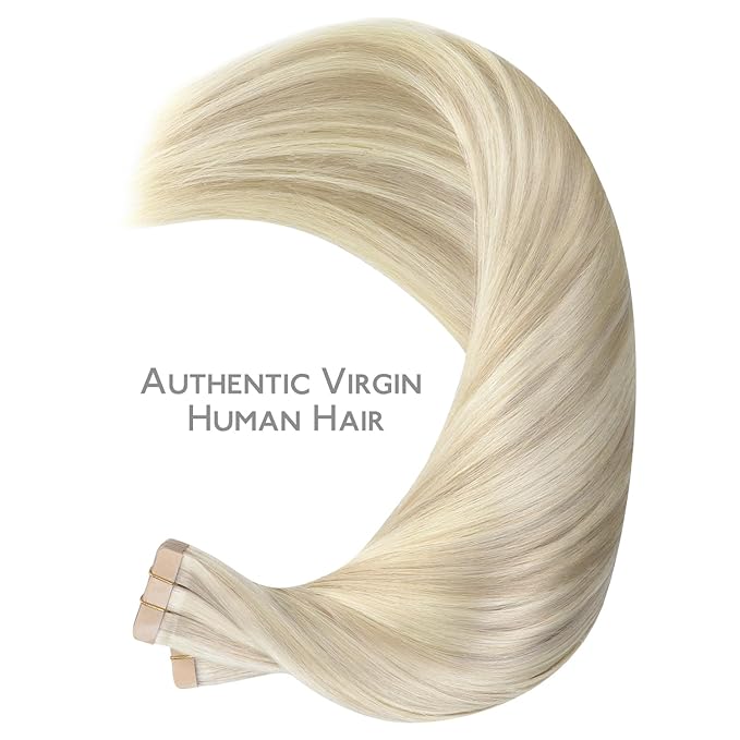 WENNALIFE Tape in Hair Extensions Human Hair, 40pcs 100g 22 inch Ash Blonde Highlighted Platinum Blonde Hair Extensions Real Human Hair Straight Tape in Extensions Invisible Human Hair Extensions
