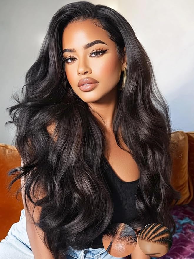 KLAIYI Body Wave Bye Bye Knots Glueless Wig 7x5 Pre Cut Lace Front Wigs Human Hair Wear and Go Wigs for Beginners Pre Bleached Pre Plucked Pre Everything 3S Easy to Ready to Wear Loose Wave Wig 26Inch