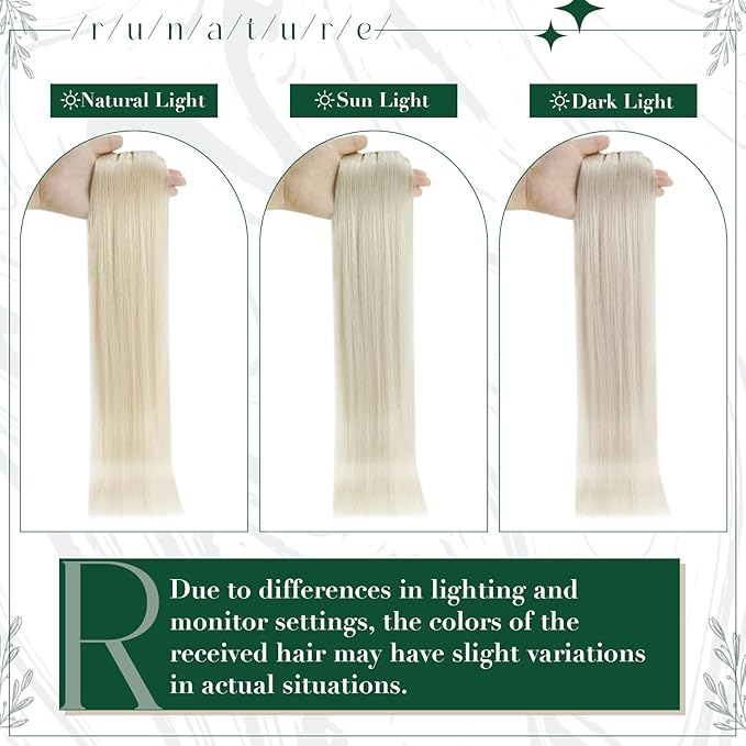 RUNATURE Blonde Clip in Hair Extensions, Real Human Hair Clip in Extensions, Remy Hair Extensions Clip Ins, Double Weft Hair For Women, Natural Looking, 14 Inch 50g 3pcs #800 Platinum Blonde
