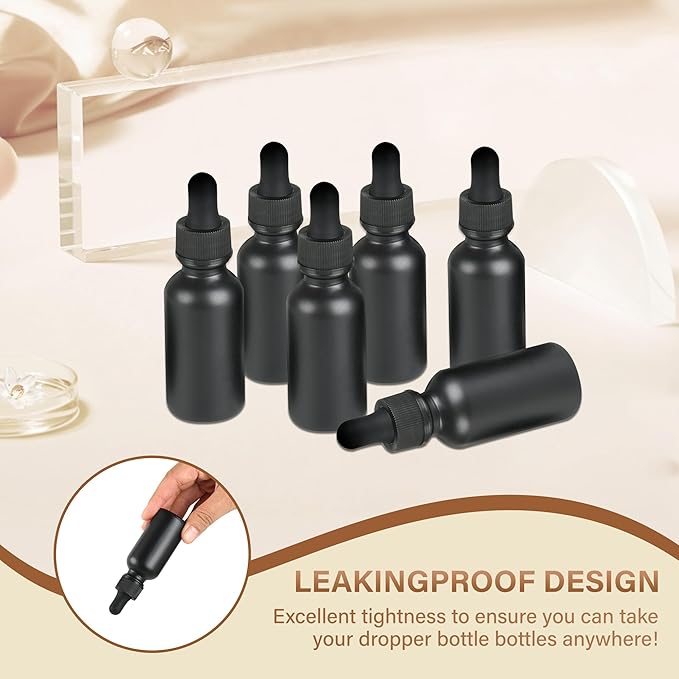 6 Pcs, 1oz Dropper Bottle, Black Glass Eye Dropper Bottle, Tincture Bottles with Dropper, Pretty Finish, Leak-Proof Design, Stronger Suction for All Kinds of Mixed Liquids