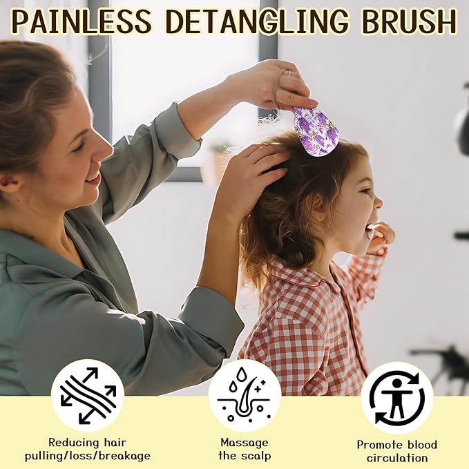 Mini Hair Brush,Cute Detangling Travel Hair Brush,Soft Bristles for Effortless Tangle Removal,Detangler Hairbrush for Women Men Boys Girls Kids Wet Dry All Hair Types (Purple Lavender, Mini)