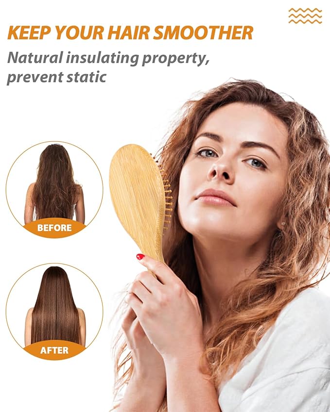 Pack of 2 Hair Brush with Natural Boar Bristles, Massages Scalp Anti-Static Hair Detangle for All Types, Lightweigh (Oval)
