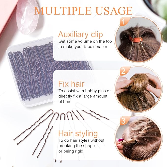 Hair Pins for Women, IKOCO 80pcs 2.75inch U Shaped Hair Pins with Storage Box, Brown