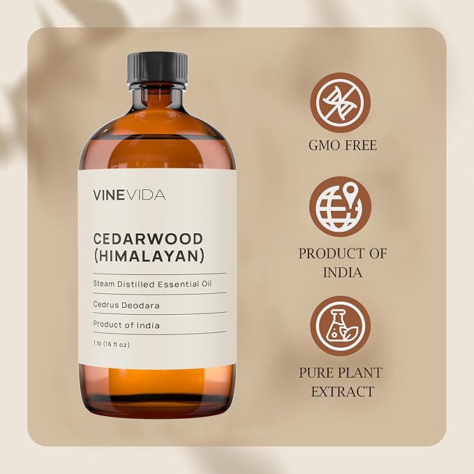 VINEVIDA Cedarwood Himalayan Essential Oil 16 oz - Undiluted Cedarwood Oil 16 oz - Cedarwood Candle Oil Scent - DIY Candle Scents for Candlemaking - Bulk Essential Oil for Soap Making Safe for Skin