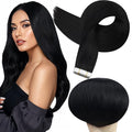 Full Shine Seamless Tape in Real Hair Extensions Color 1 Jet Black Double Sided Tape in Hair Extensions Human Hair 12Inch Short Remy Extension Cut Layered Style 30G 20Pcs Adhesive Tapes ins Thick End