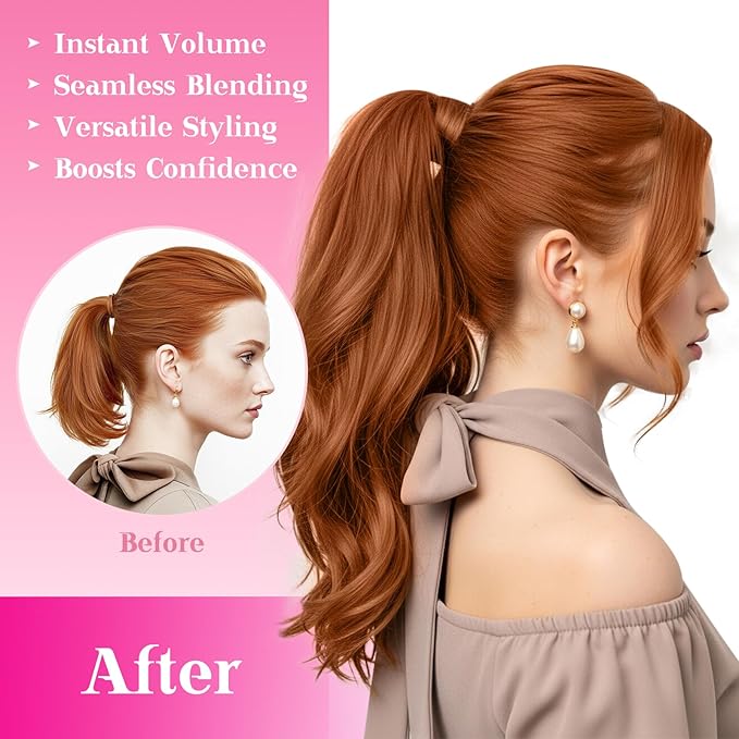 Ve Sunny Hair Extensions Ponytail Real Human Hair Wrap Around Clip in Ponytail Hair Extensions Straight Extensions Human Hair for Women Copper 20inch 80G