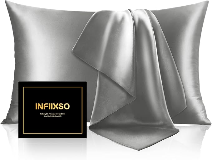 INFIIXSO Mulberry Silk Pillow Case King Size, Silk Pillowcase with Hidden Zipper 20"x36", Extraordinary Smooth and Soft Pillow Cases for Hair and Skin(Dark Grey, 1 Pack)