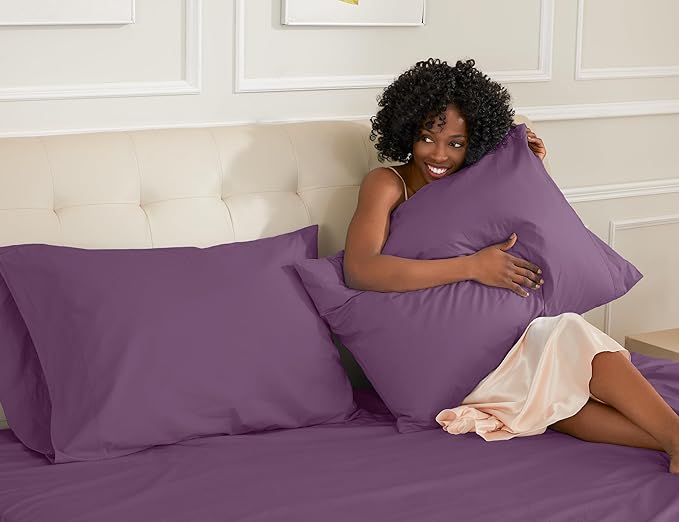 Sunflower King Pillowcases Set of 2, 100% Cotton King Size Pillow Cases 2, 20×40 inches Dark Purple, Soft and Breathable