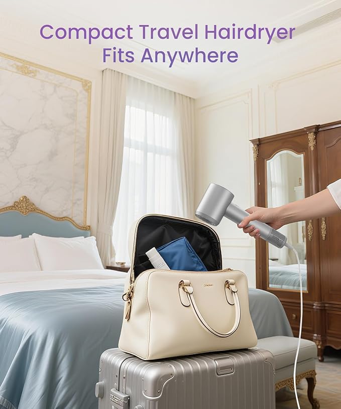 Hair Dryer, Ionic High Speed Blow Dryer with Diffuser Nozzle for Fast Drying, 2 Speeds & 4 Temps, Professional Compact Lightweight Hairdryer for Women Men Travel