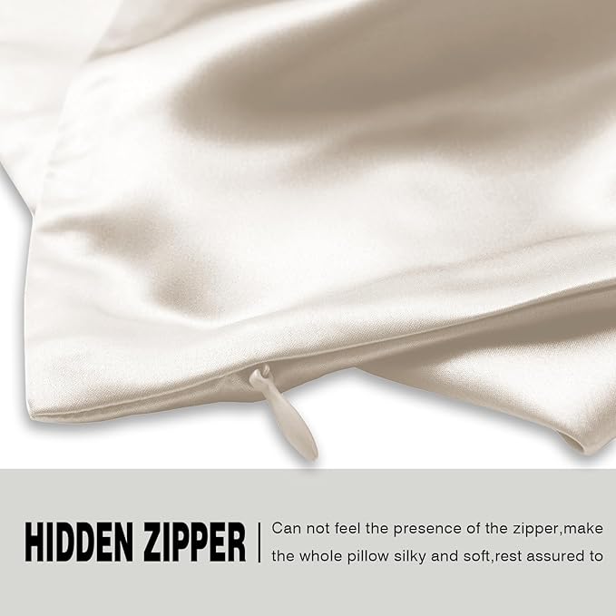 Mulberry Silk Pillow Cases for Hair and Skin King Size Silk Pillowcase with Zipper Soft Breathable Smooth Cooling Satin Silk Pillow Covers for Sleeping (Beige,20"X 36",1Pcs)