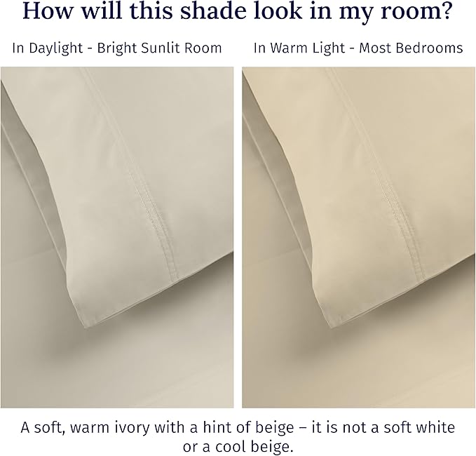 California Design Den Luxuriously Soft Premium 600 Thread Count, 100% Cotton Set of 2 Cases, Crisp Pillowcases Queen Size Set of 2 Fits Standard & Queen Pillows - Ivory (Warm Cream)